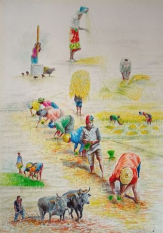 Ny VARY Aquarelle sur papier avec cadre